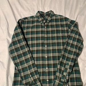 LL bean signature collection slim fit green and Brown Plaid Shirt